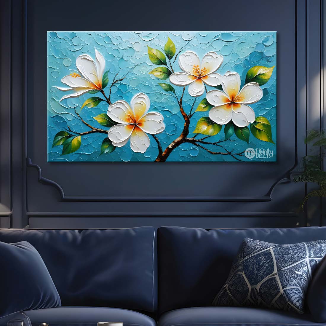 White flowers with blue background- Design - Flower-185