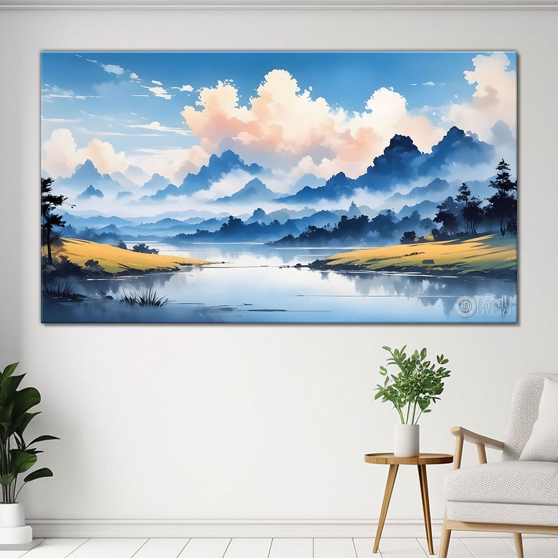 Mountains with river painting Canvas Painting - Nature Art -186