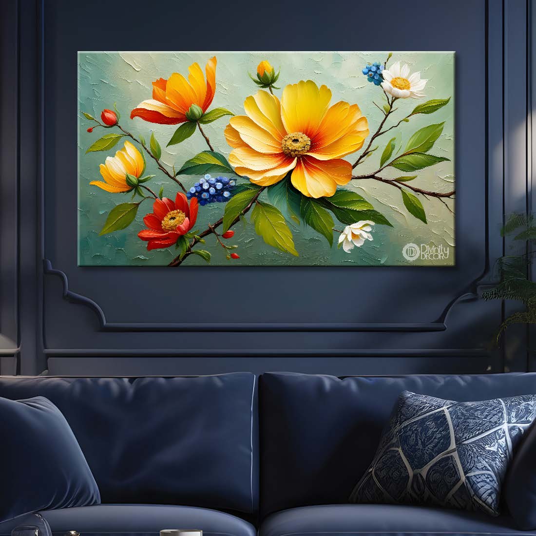 Yellow flowers with green background- Design - Flower-186