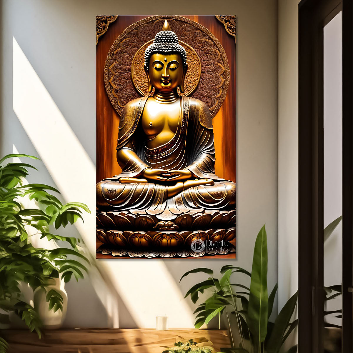 Golden buddha with chakra texturd painting-V-186