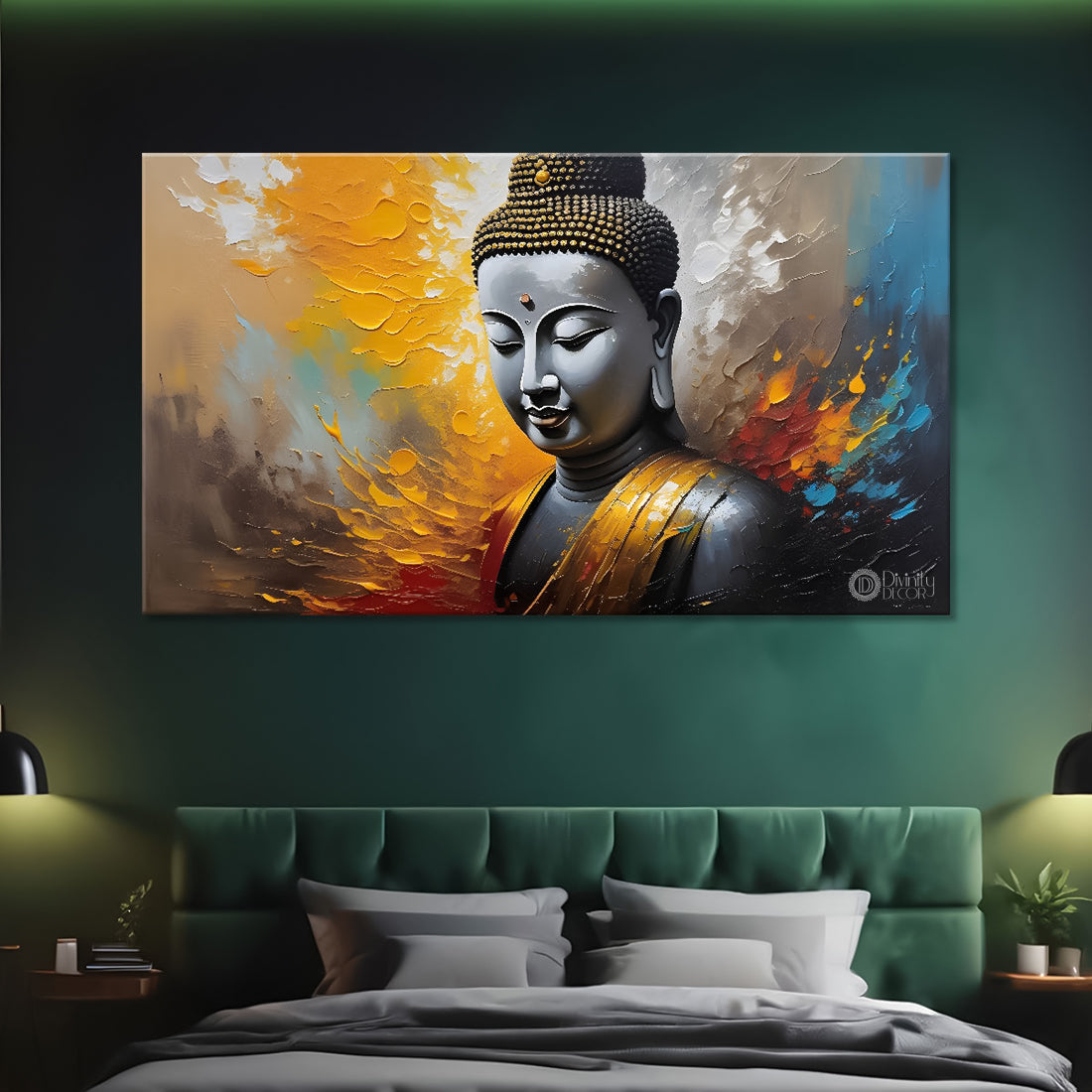 Buddha in colorful background textured painting Canvas Wall Painting - Buddha-187