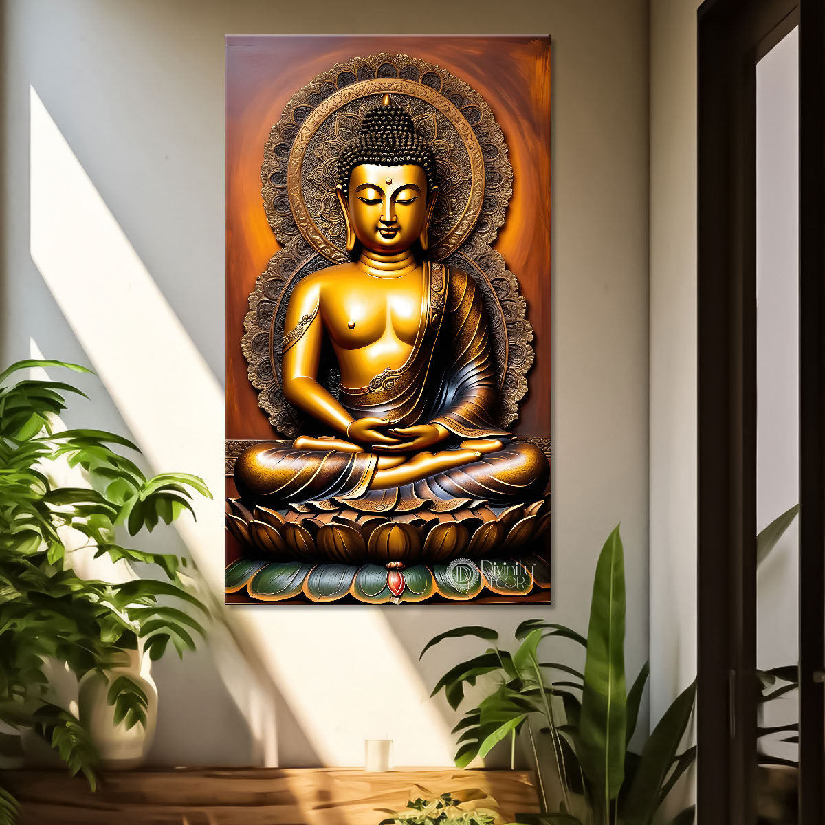 Golden buddha with chakra texturd painting-V-187