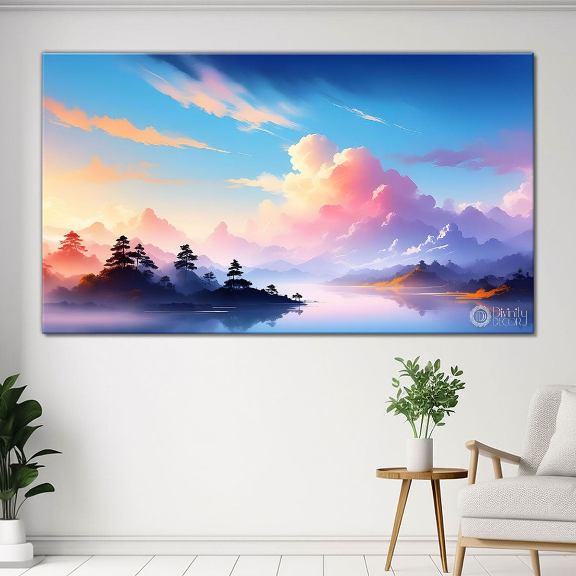 Mountains with clouds  water color painting Canvas Painting - Nature Art -188