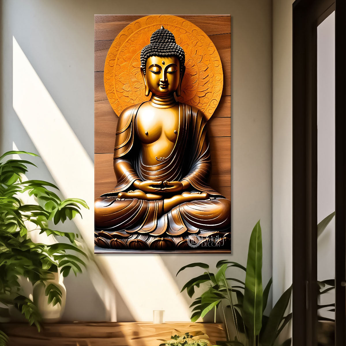 Golden buddha with orange chakra texturd painting-V-188