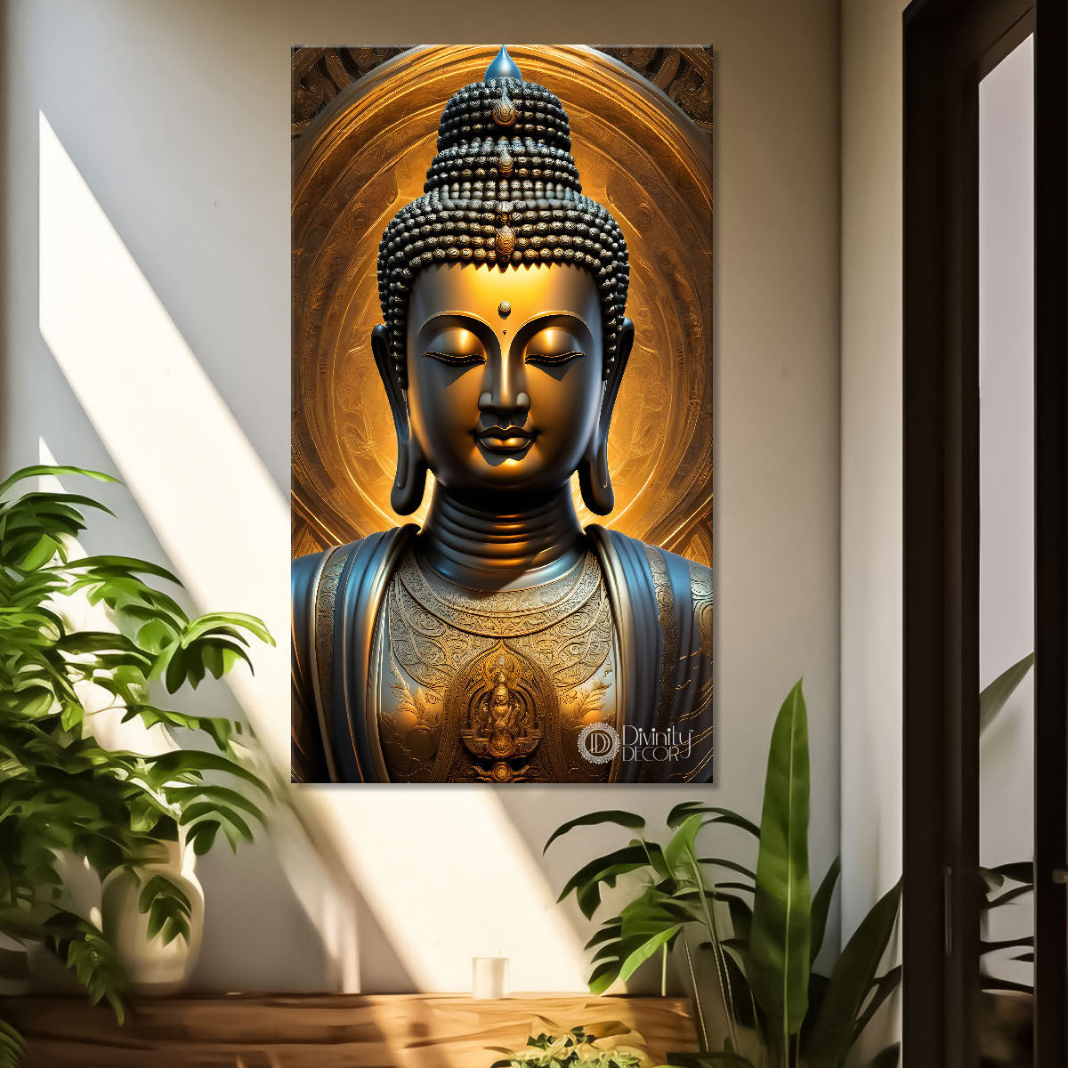 Golden buddha with chakra texturd painting-V-189