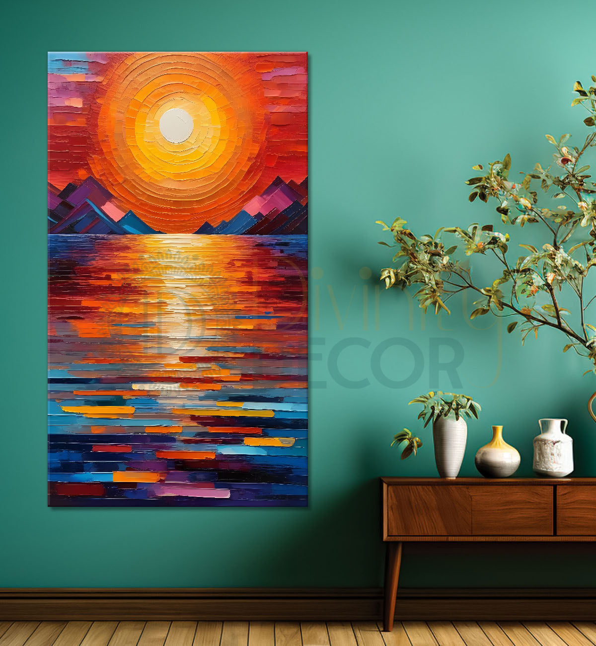 Sunset with colourful background modern art painting Canvas Painting - Design - Modern-V-18