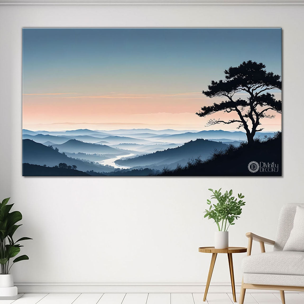 Mountains with tree  painting Canvas Painting - Nature Art -190