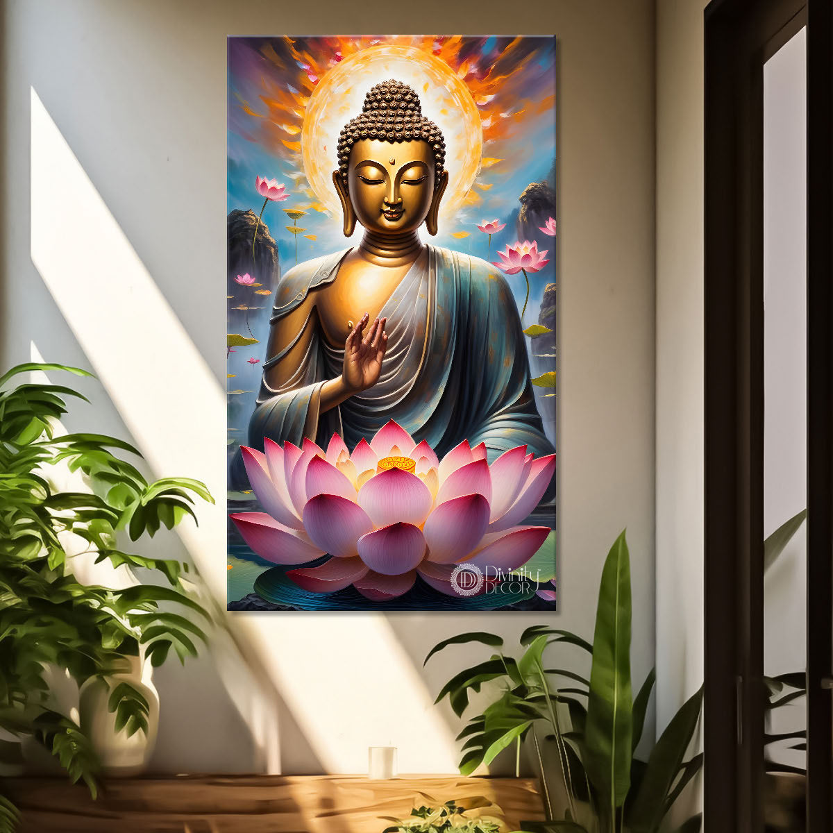 Golden buddha with lotus texturd painting Buddha-V-190