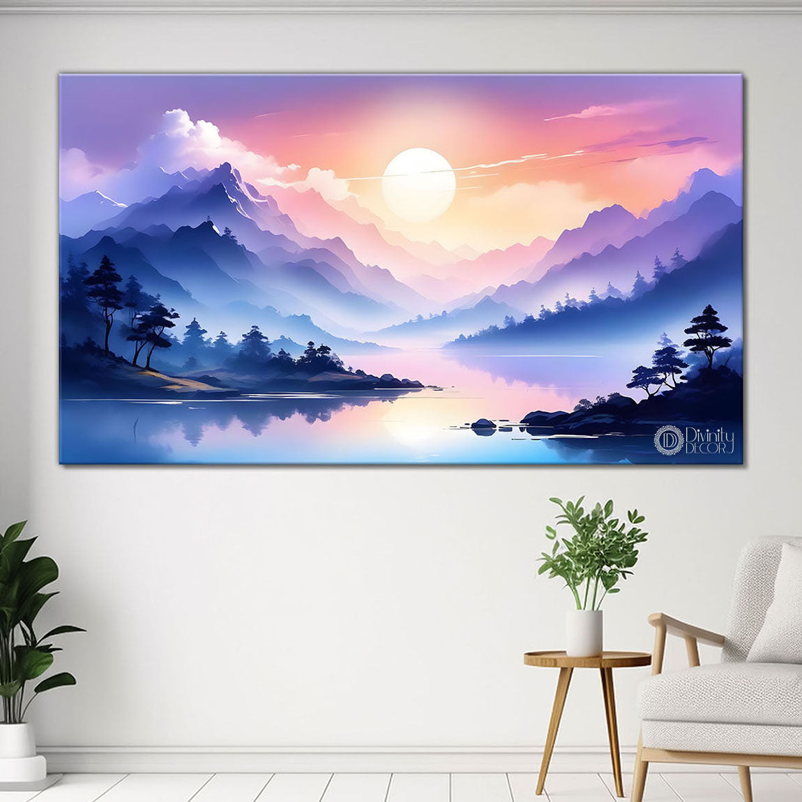 Mountains with sunset painting Canvas Painting - Nature Art -191