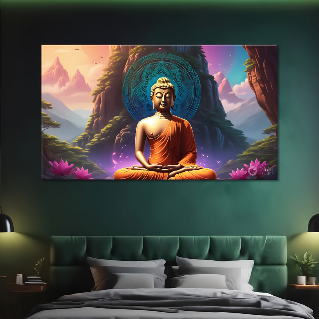 Buddha in colorful mountain background textured painting Canvas Wall Painting - Buddha-192
