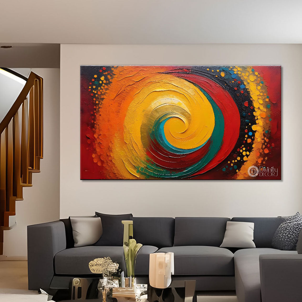 Hypnotic swirl pattern in bright colors textured art Canvas Painting - Design - Modern-L-192