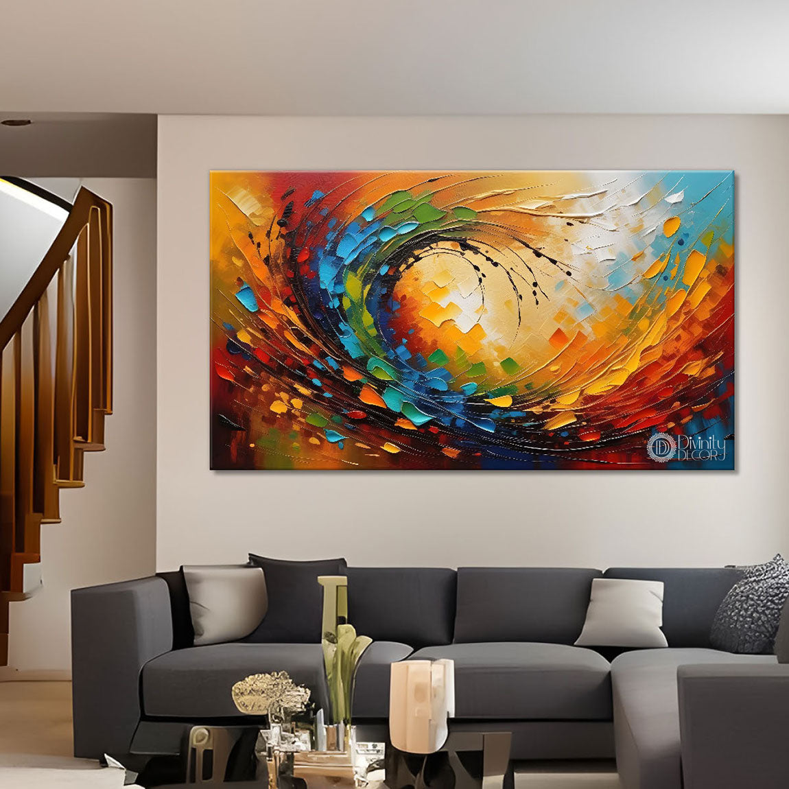 One wave in colors modern art Canvas Painting - Design - Modern-L-193