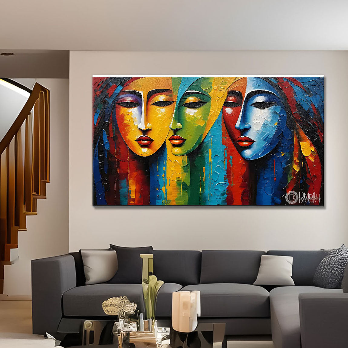Closed eyes face with modern texture art Canvas Painting - Design - Modern-L-194