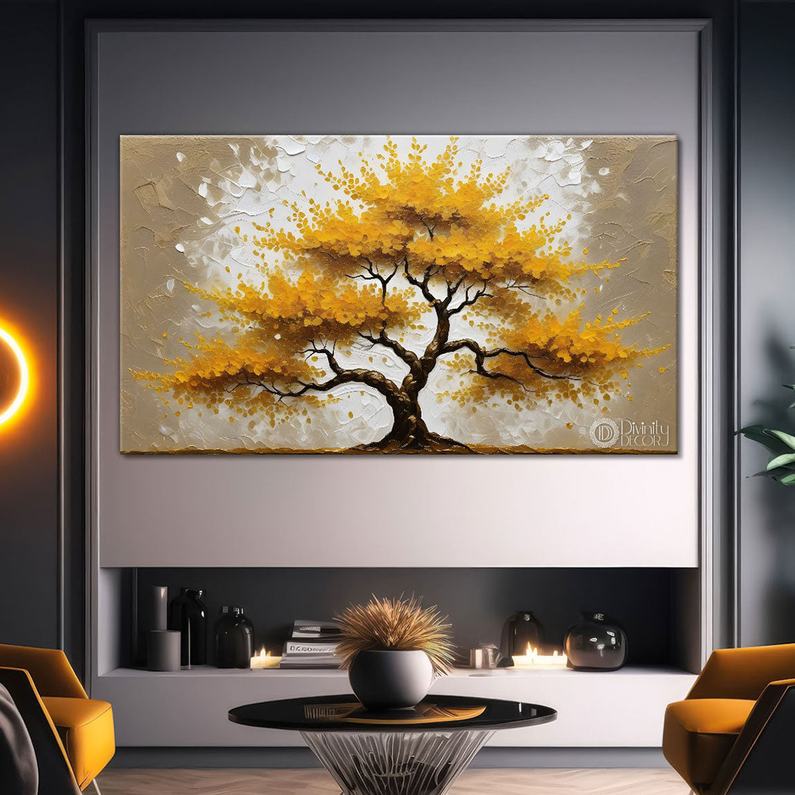 Golden tree in textured modern art- Design - Tree-196