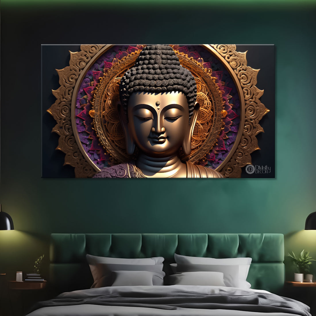 Golden buddha with dark background painting Canvas Wall Painting - Buddha-197