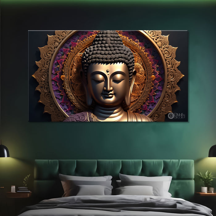 Golden buddha with dark background painting Canvas Wall Painting - Buddha-197