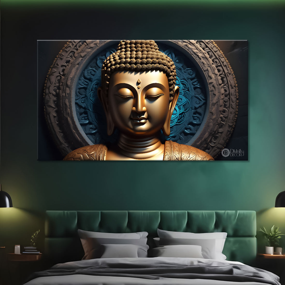Golden buddha with dark background painting Canvas Wall Painting - Buddha-198