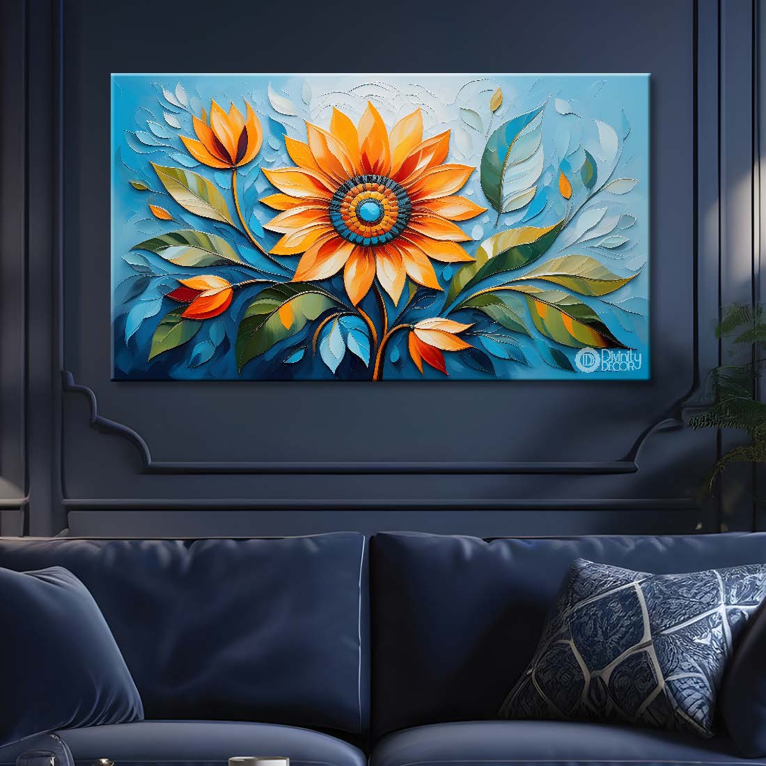 Sunflower in blue background- Design - Flower-198