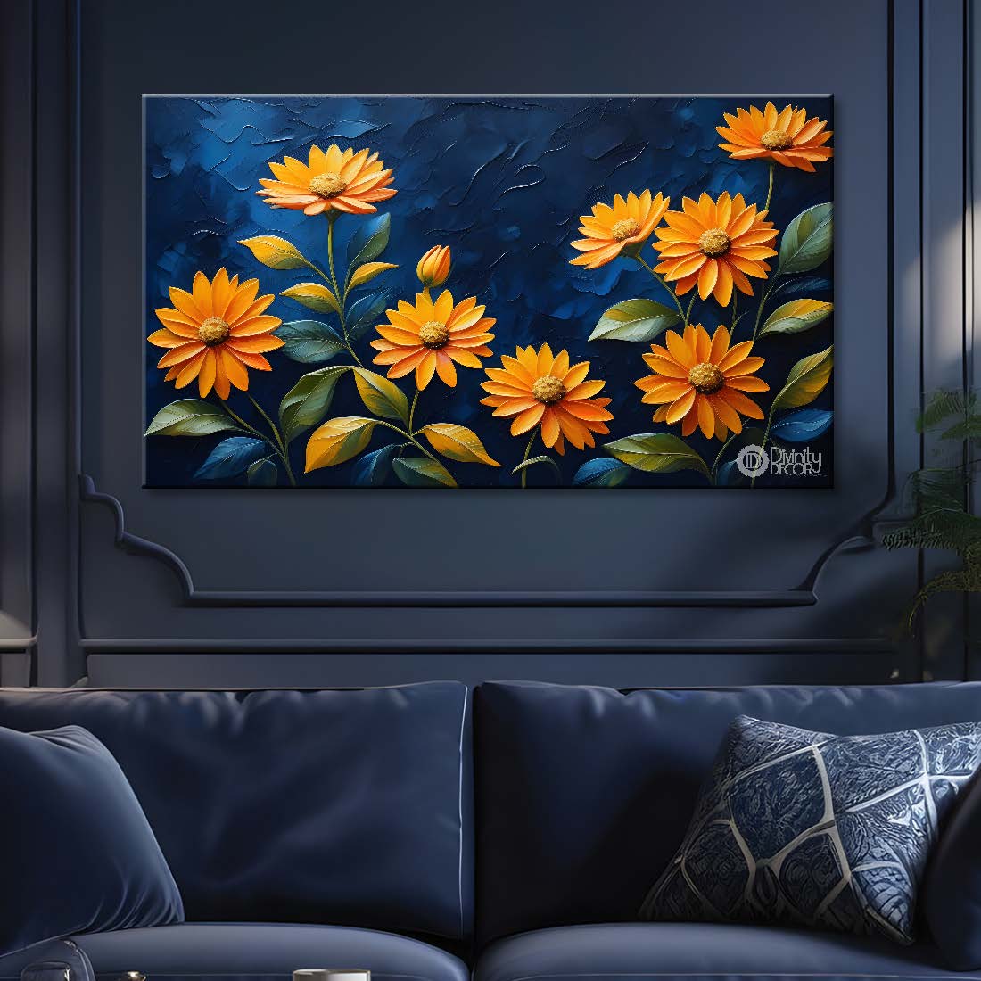 Sunflowers in dark blue background- Design - Flower-199