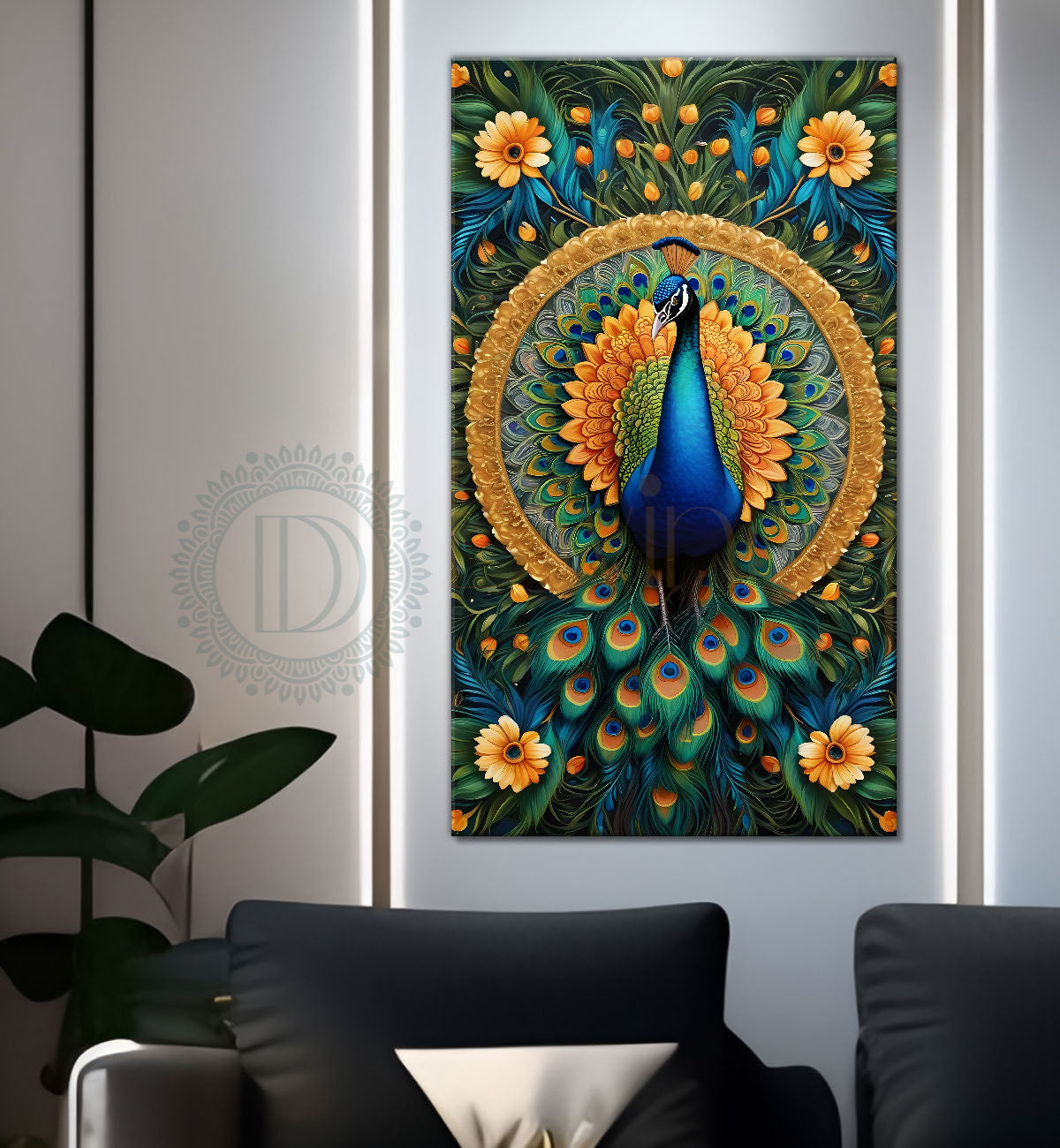 Peacock in bright colours with flowers modern art - Design - Peacock-V-19