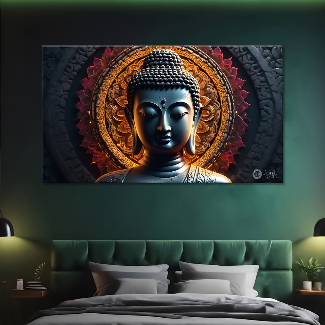 Golden buddha with lotus background painting Canvas Wall Painting - Buddha-200