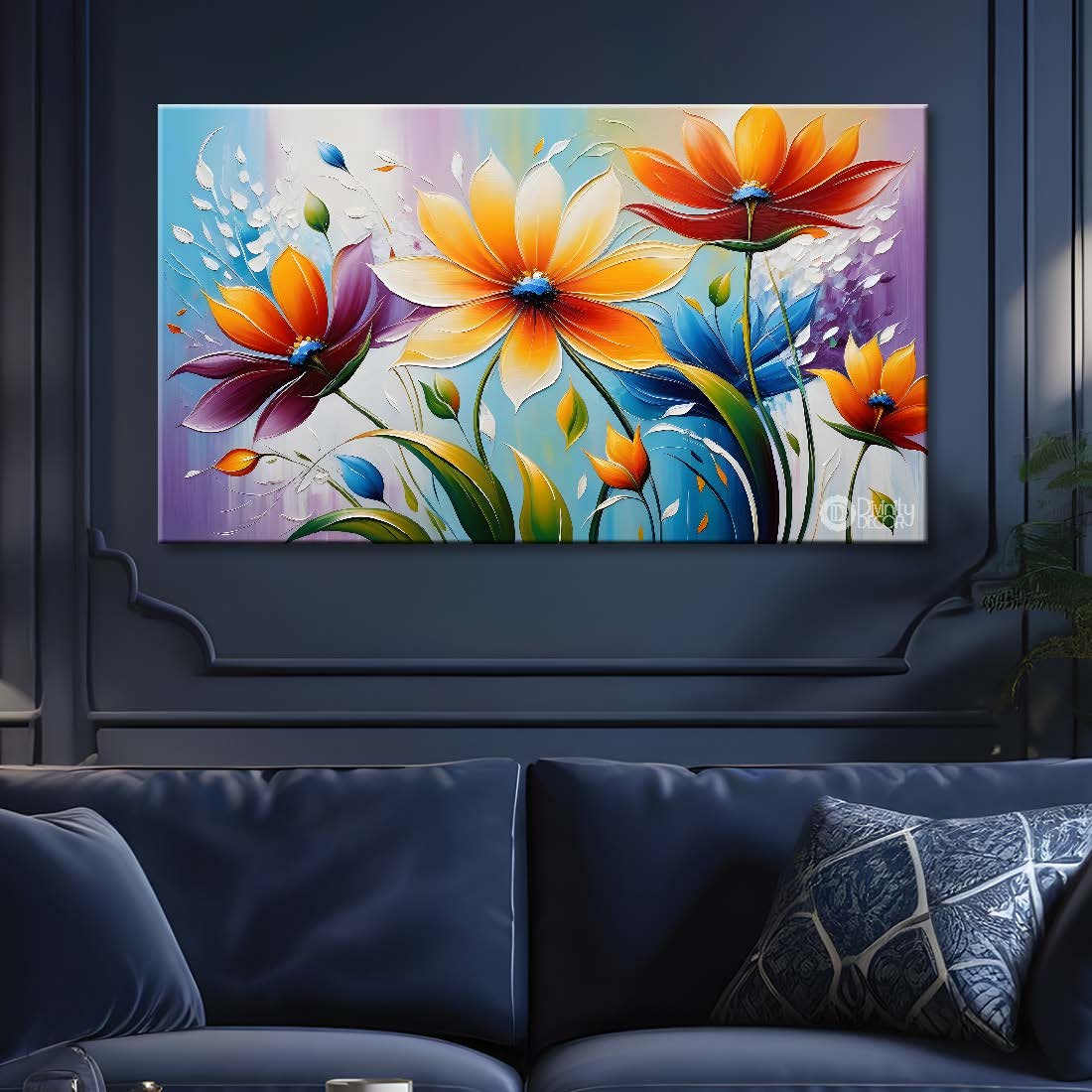 Yellow flowers in blue background- Design - Flower-200