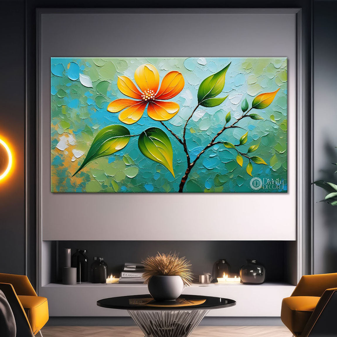 Orange flower in textured modern art- Design - Tree-201