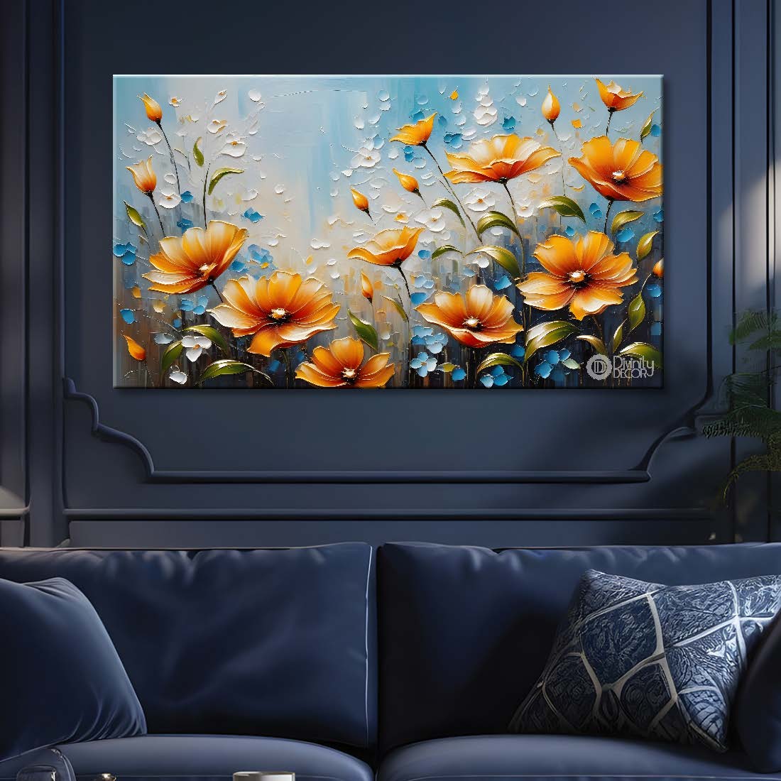 Yellow flowers in blue background- Design - Flower-201