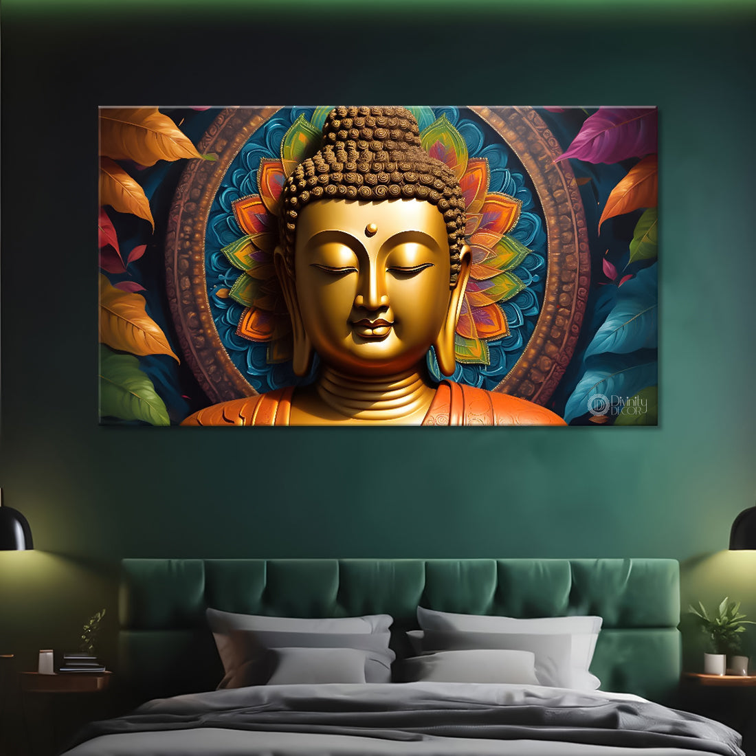 Golden buddha in colorful background textured painting Canvas Wall Painting - Buddha-203