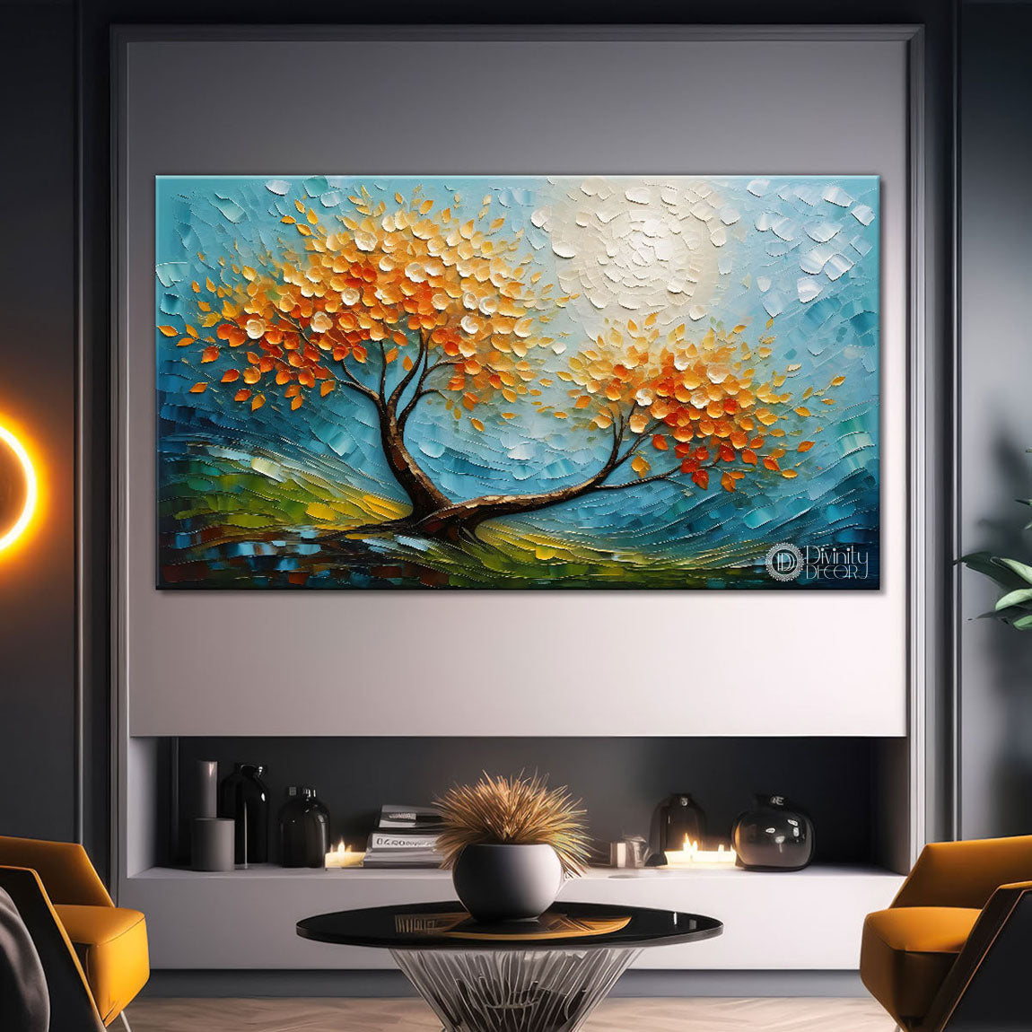 Orange tree in textured modern art- Design - Tree-203