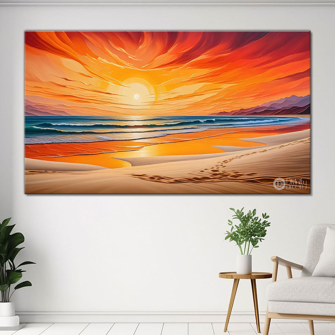 Sunset and beach in textured art Canvas Painting - Nature Art -204