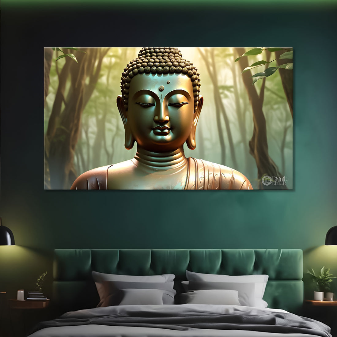 Buddha in the jungle background painting Canvas Wall Painting - Buddha-205
