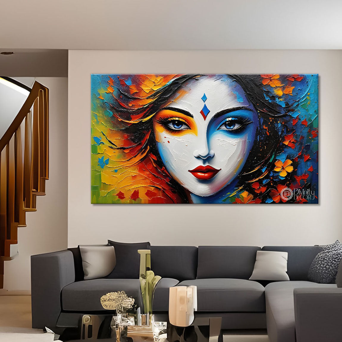 Woman face with colorful hairs textured art Canvas Painting - Design - Modern-L-205