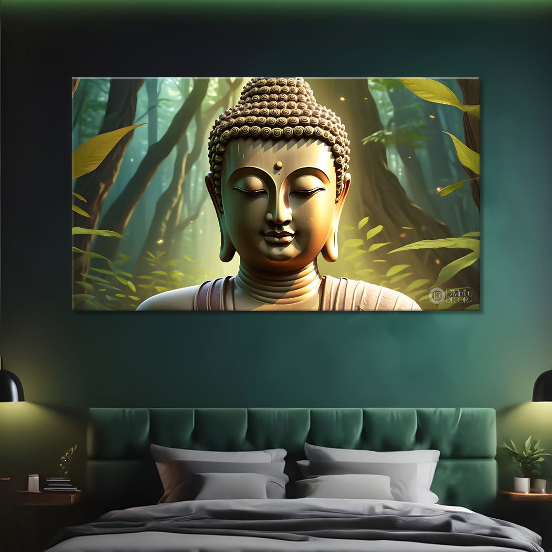 Buddha in the jungle background painting Canvas Wall Painting - Buddha-206