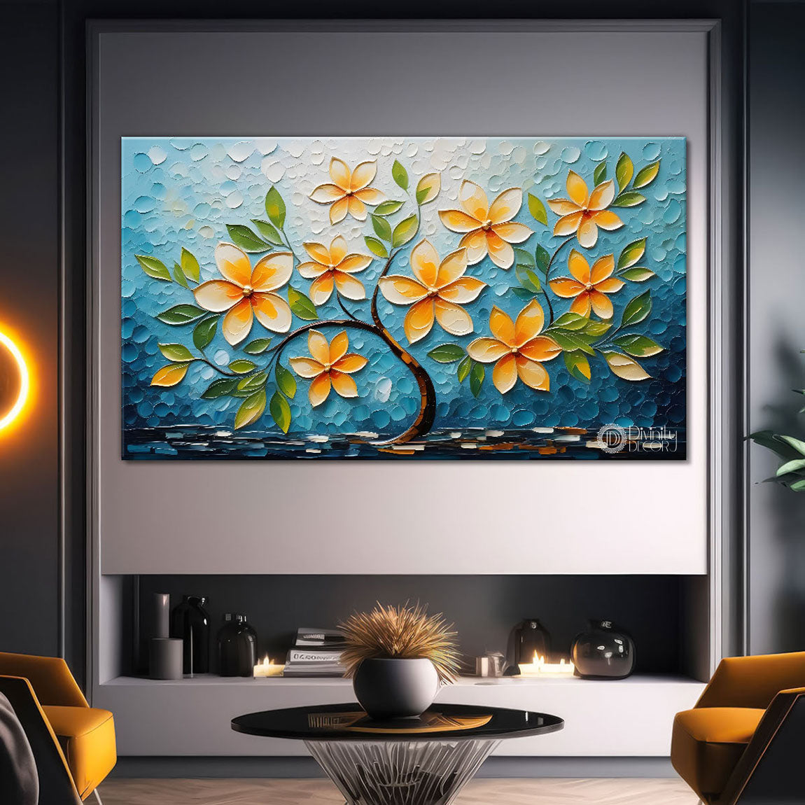 Colorful flowers in textured modern art- Design - Tree-206