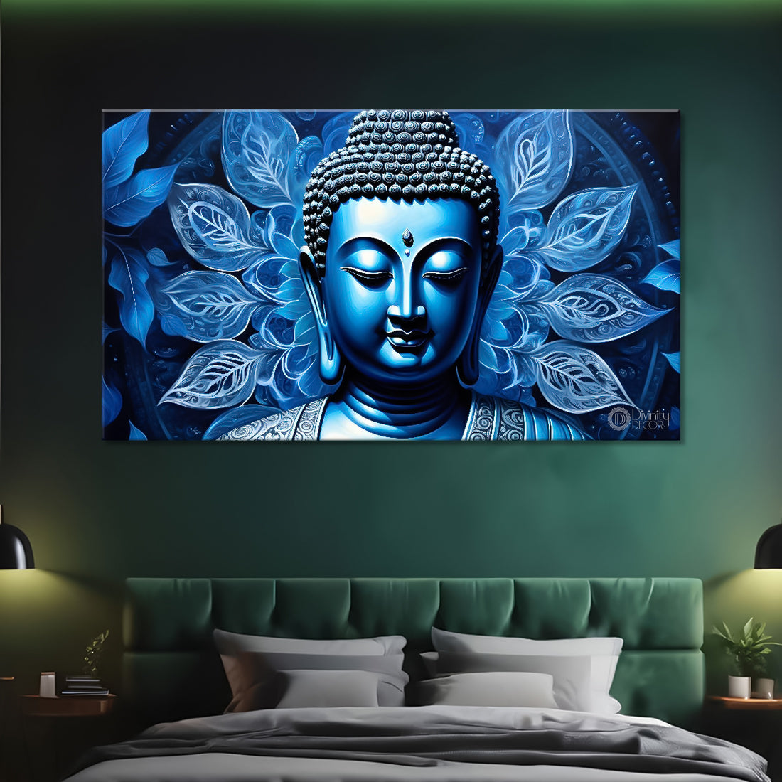Blue buddha with the blue background painting Canvas Wall Painting - Buddha-208