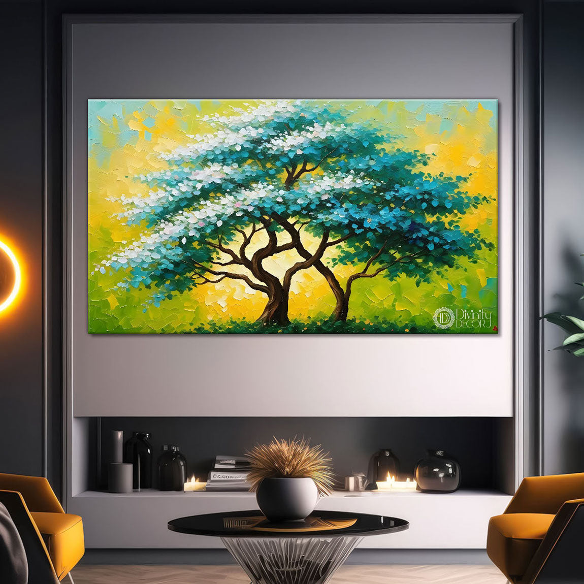 Green tree in bright textured modern art- Design - Tree-209