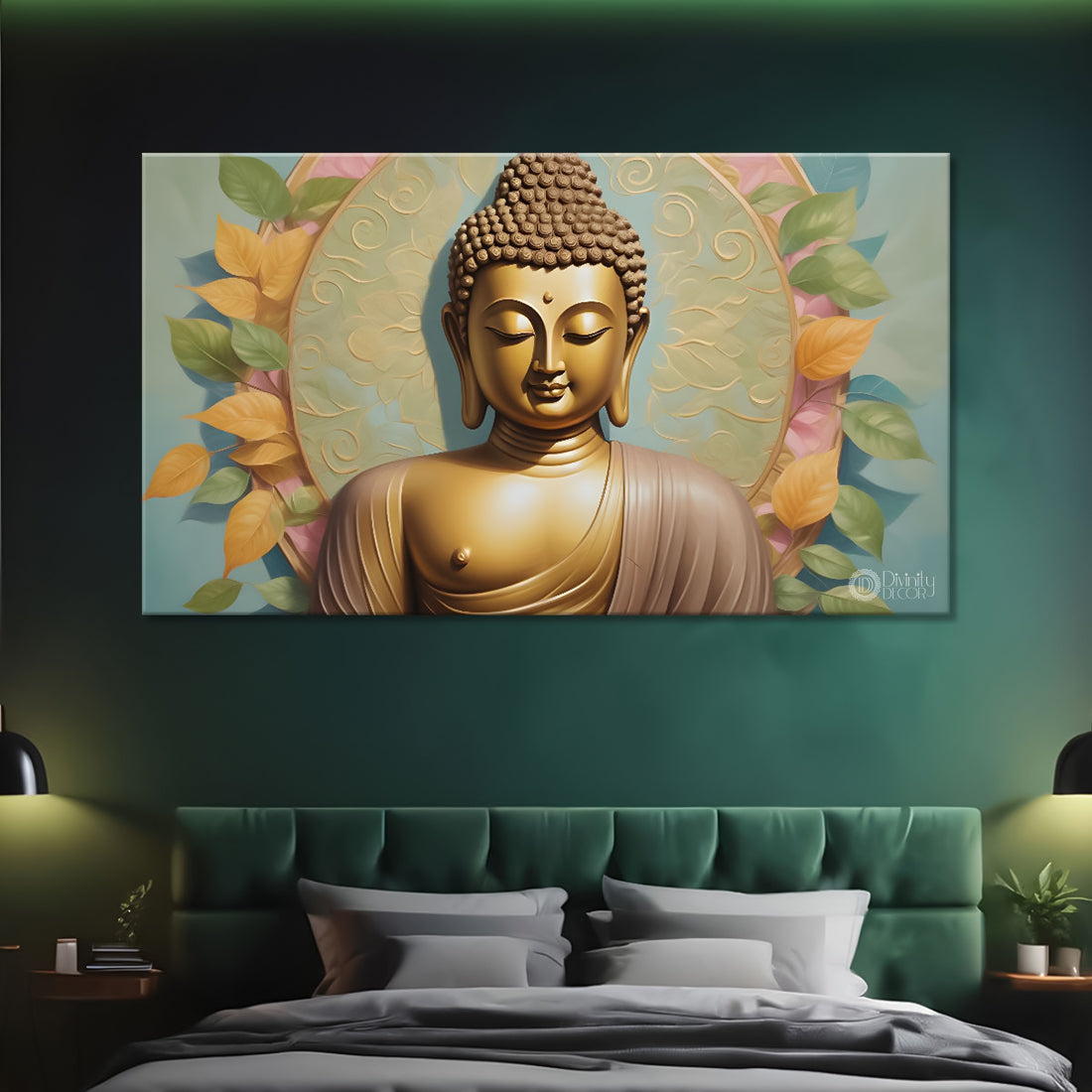 Golden buddha with light textured background painting Canvas Wall Painting - Buddha-210