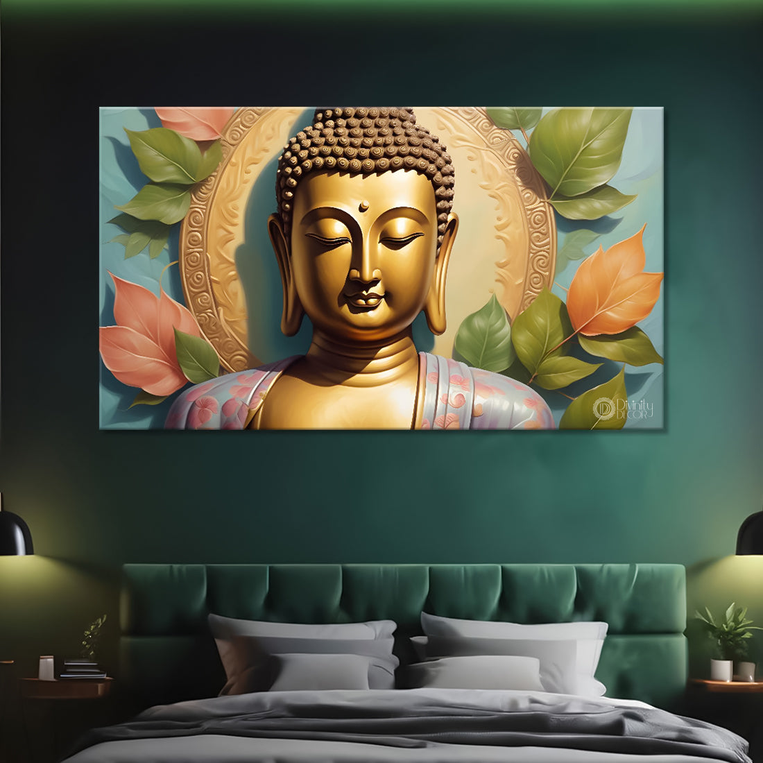 Golden buddha with light textured background painting Canvas Wall Painting - Buddha-211