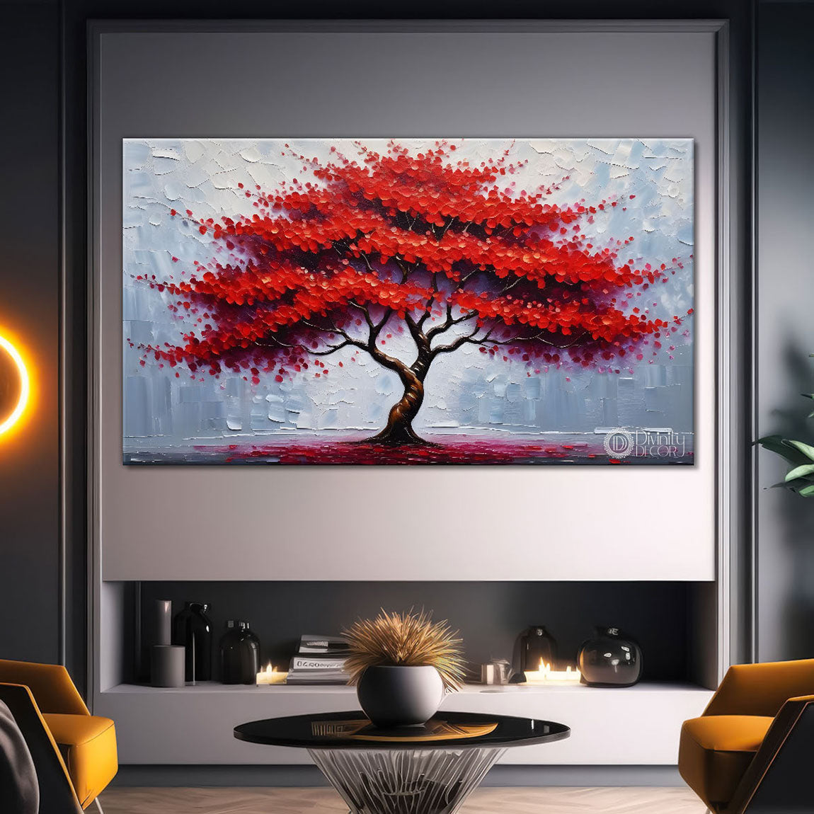 Red color tree in textured modern art- Design - Tree-211