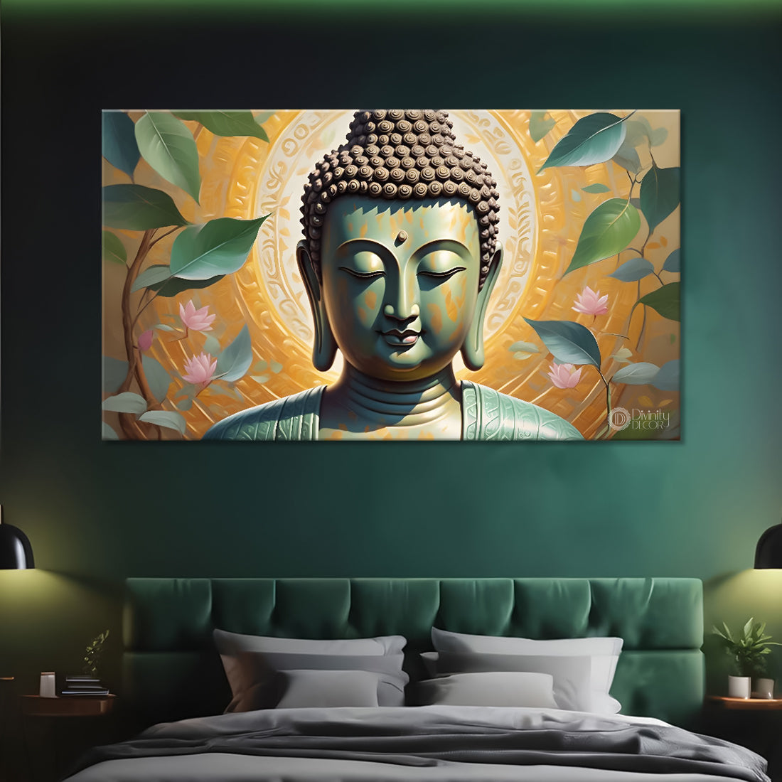 Golden buddha with light textured background painting Canvas Wall Painting - Buddha-212