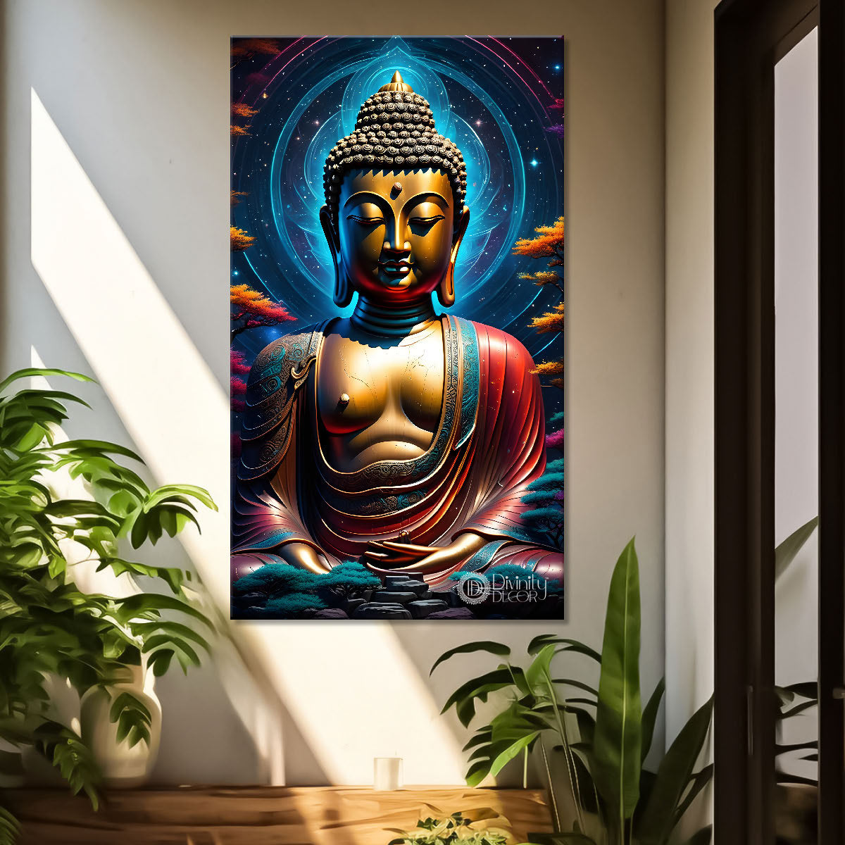 Blue face buddha with colourful and dark texturd oil painting Buddha-V-212