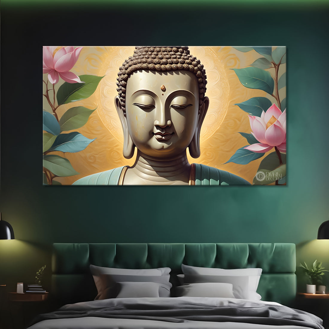 Golden buddha with light textured background painting Canvas Wall Painting - Buddha-213