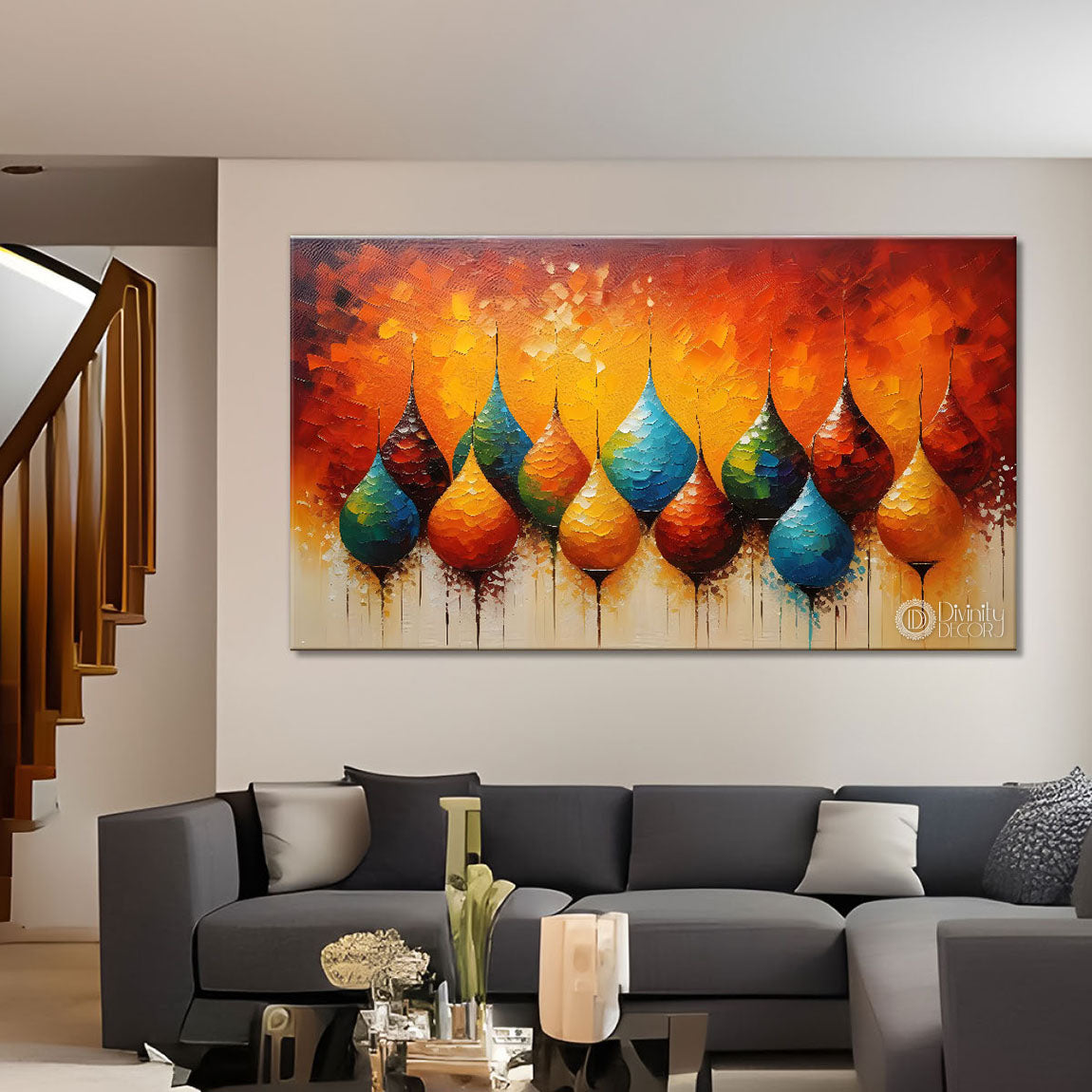 Colorful ovate shape textured modern art Canvas Painting - Design - Modern-L-213