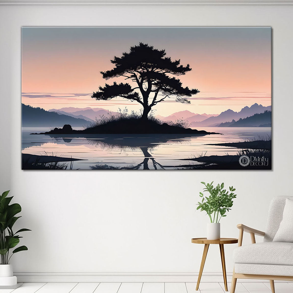 Mountains with tree and river painting Canvas Painting - Nature Art -213