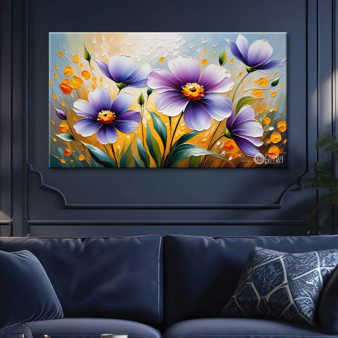 Purple flowers in yellow background- Design - Flower-215