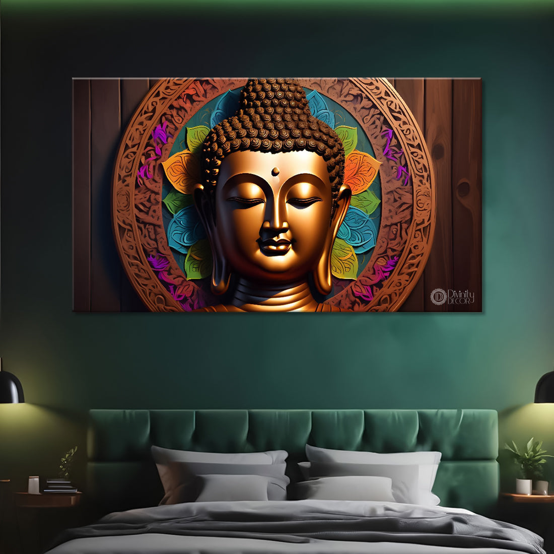 Golden buddha with red  textured background painting Canvas Wall Painting - Buddha-216