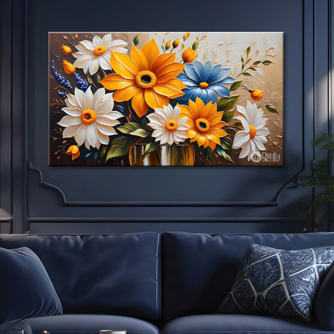 White and orange flowers in light background- Design - Flower-216