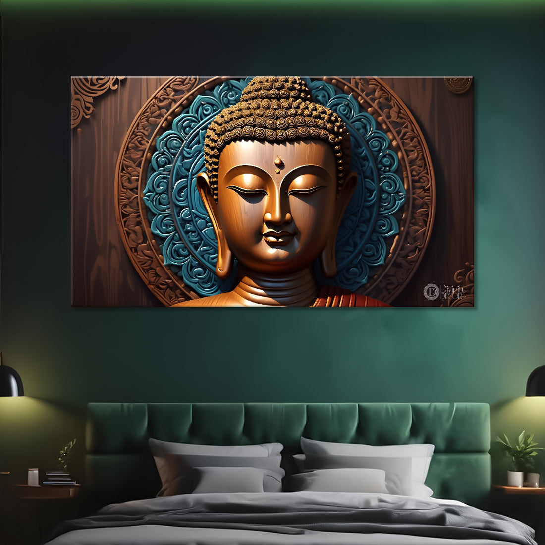 Golden buddha with textured background painting Canvas Wall Painting - Buddha-218