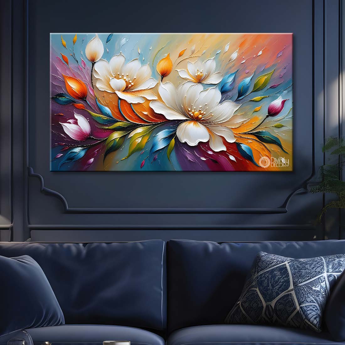 White flowers in colorful background- Design - Flower-218